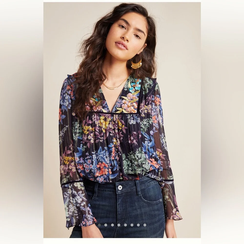 Vineet Bahl Vivienne Embroidered Blouse Sz M